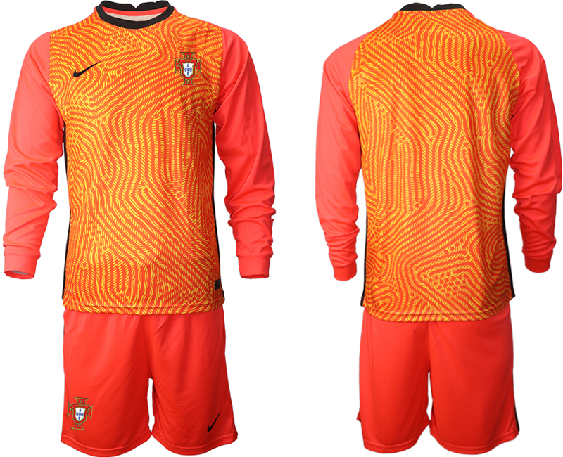Men 2021 European Cup Portugal red Long sleeve goalkeeper Soccer Jersey1